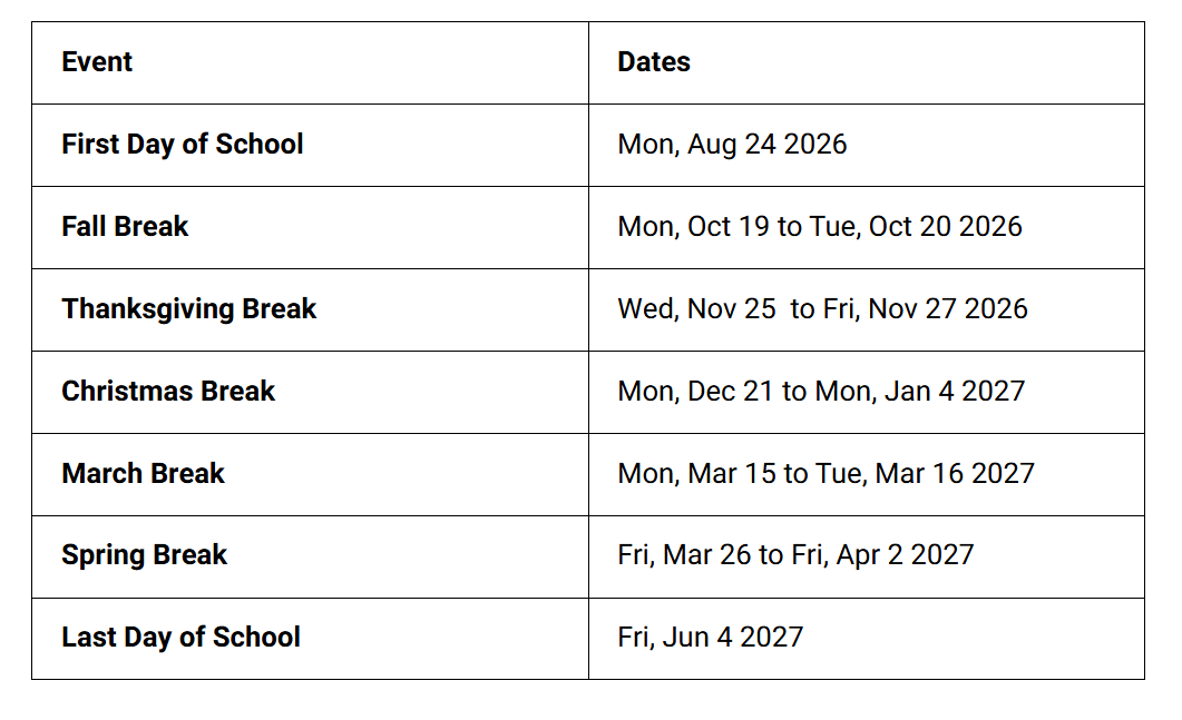 Burke County School Holiday Calendar 2026-2027