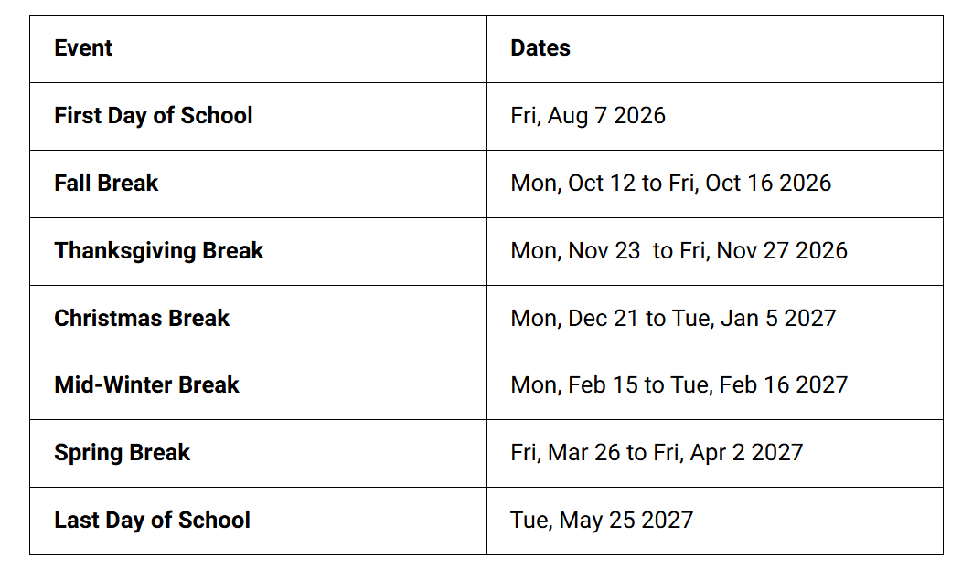 Catoosa County School Holiday Calendar 2026-2027