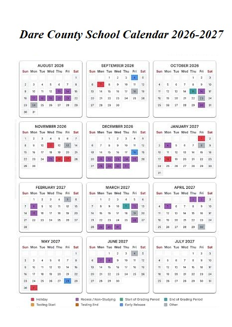 Dare County School Holiday Calendar 2026-2027
