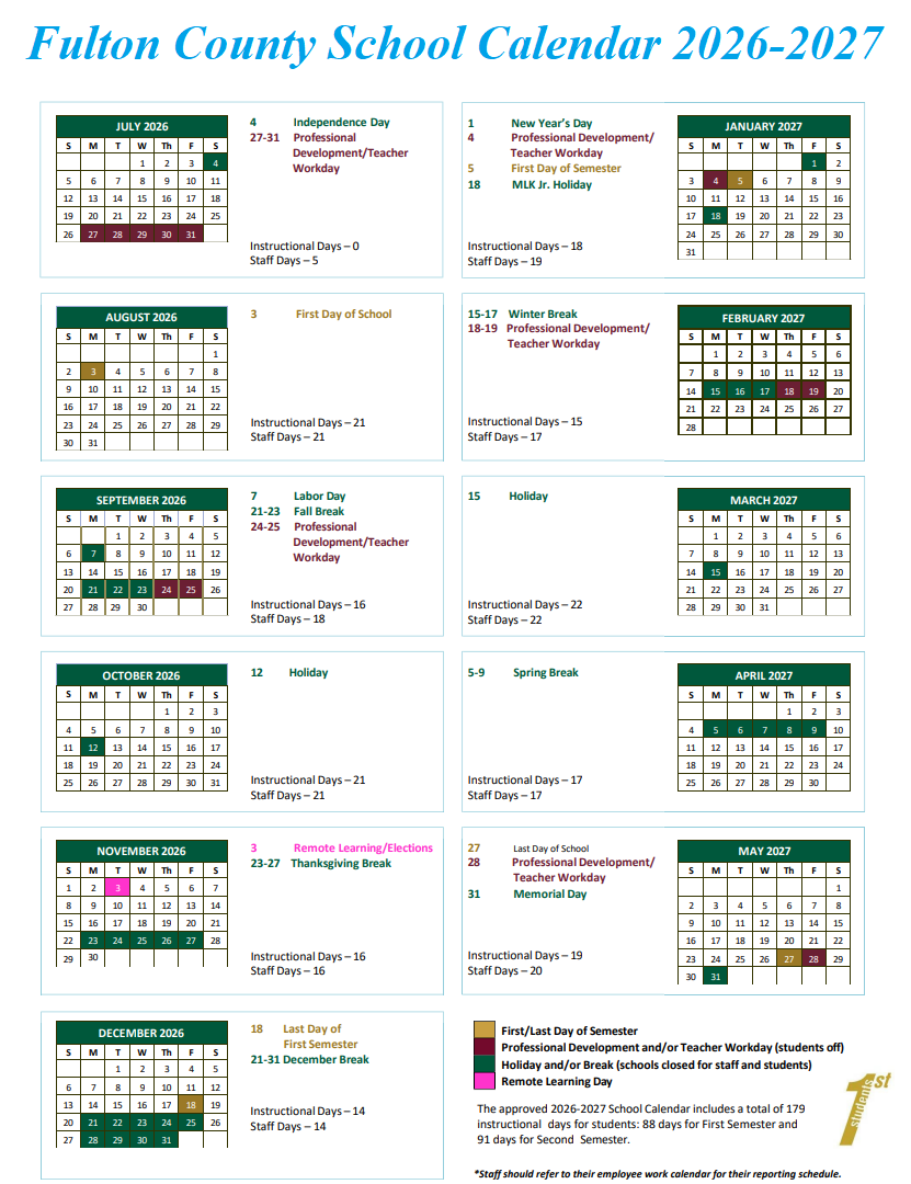 Fulton County School Calendar 2026-2027