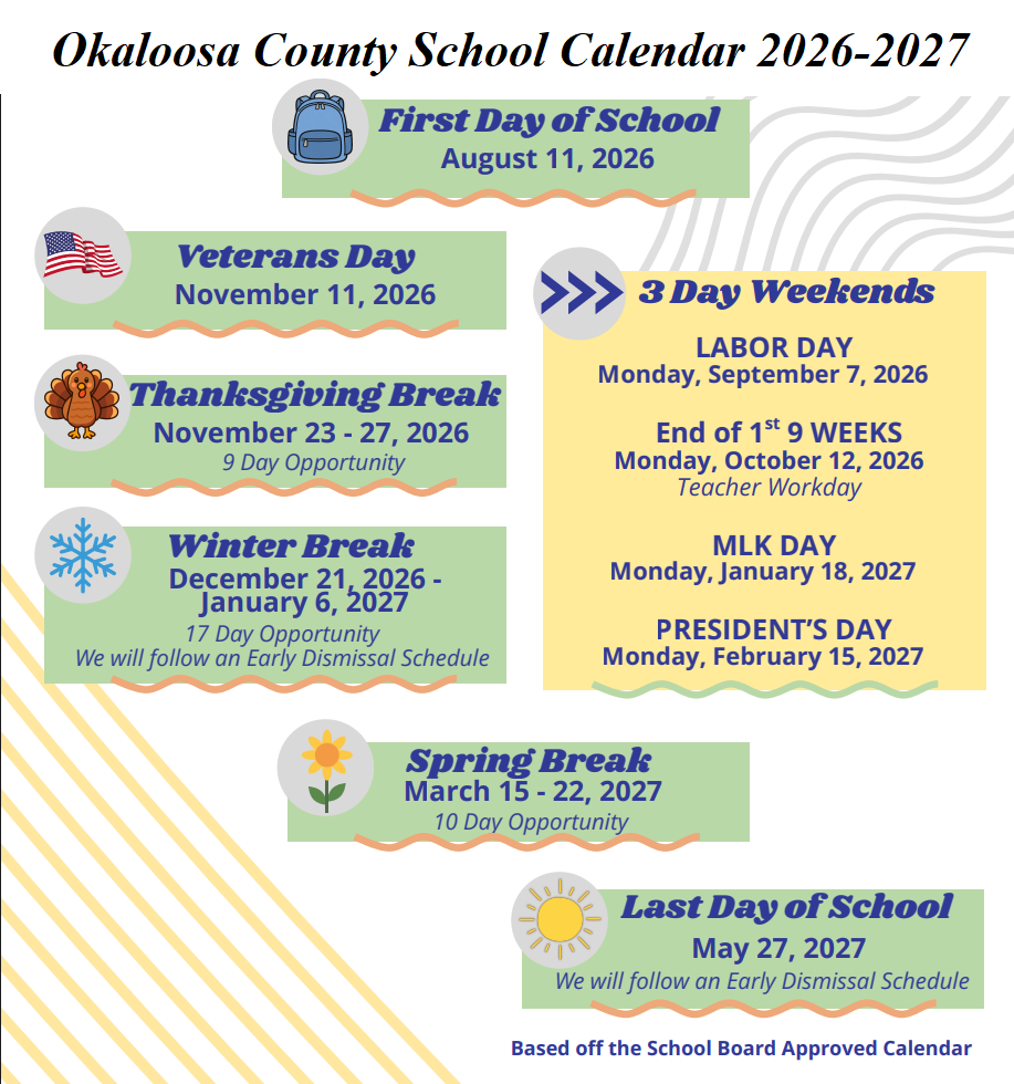 Okaloosa County School Holiday Calendar 2026-2027