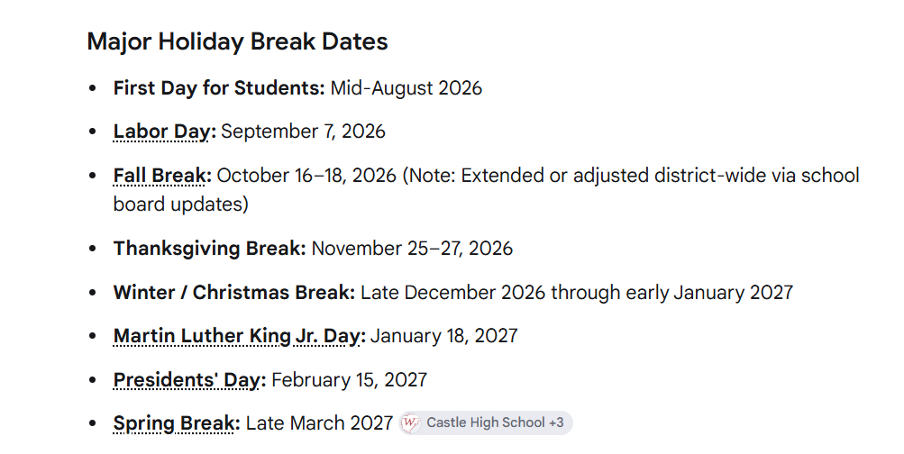 Warrick County School Holiday Calendar 2026-2027